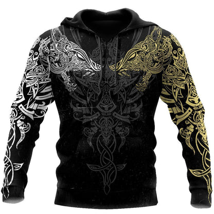 Geki And Freki Viking Wolf II Tattoo 3D Over Printed Unisex Hoodie-ML