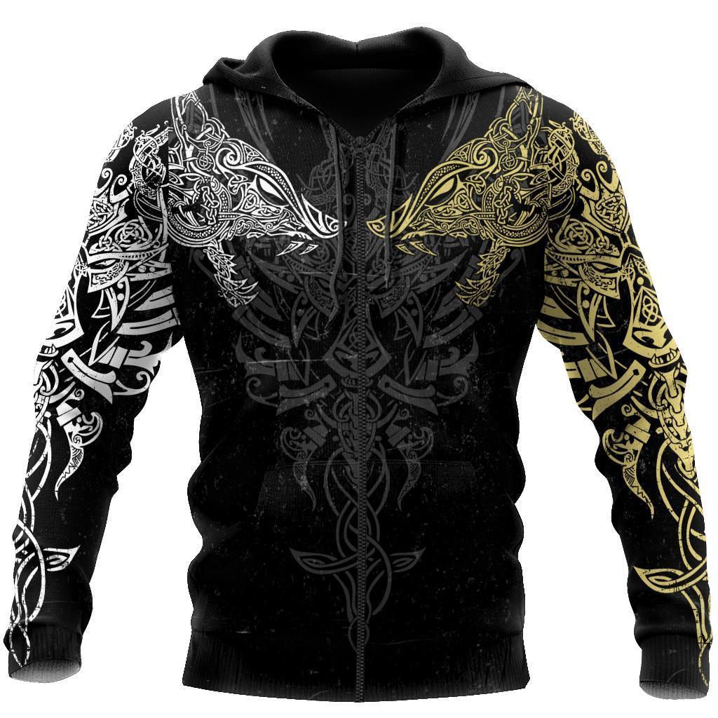 Geki And Freki Viking Wolf II Tattoo 3D Over Printed Unisex Hoodie-ML