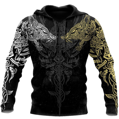 Geki And Freki Viking Wolf II Tattoo 3D Over Printed Unisex Hoodie-ML