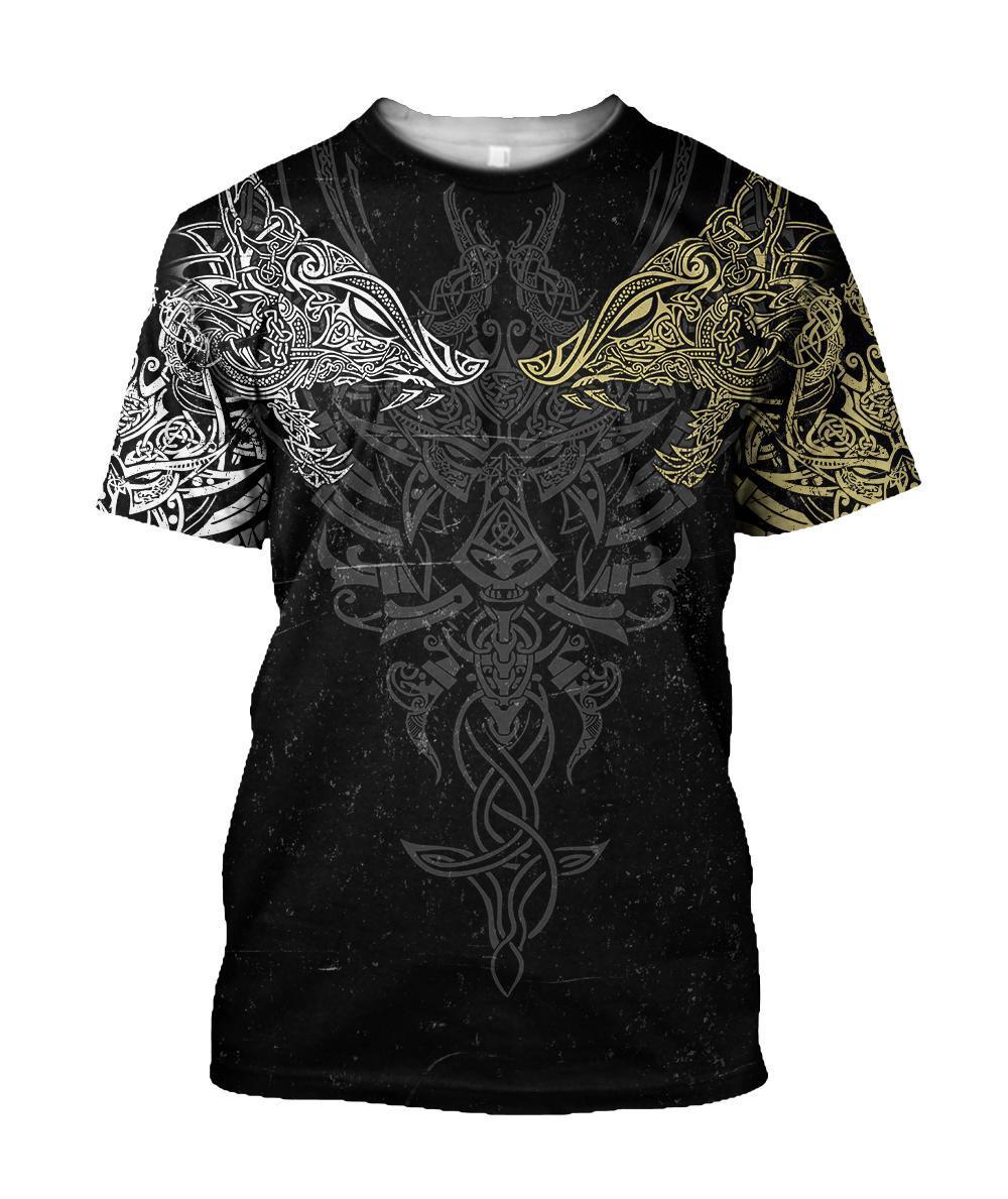 Geki And Freki Viking Wolf II Tattoo 3D Over Printed Unisex Hoodie-ML