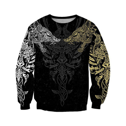 Geki And Freki Viking Wolf II Tattoo 3D Over Printed Unisex Hoodie-ML