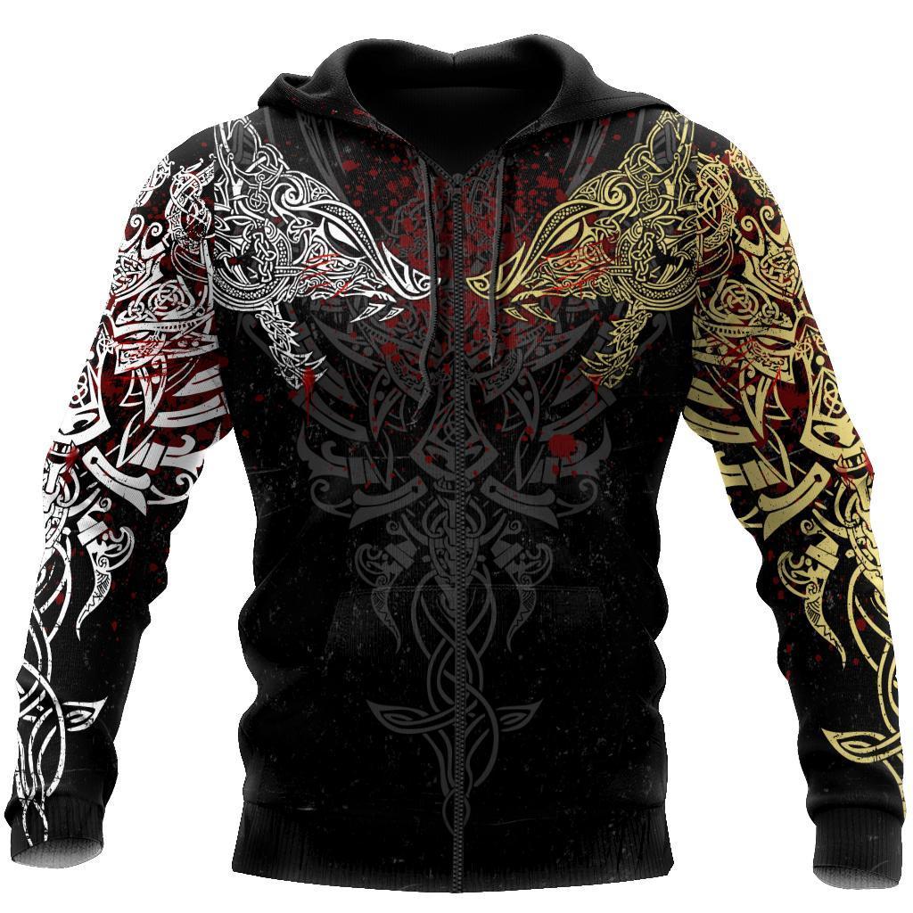 Geki And Freki Viking Wolf III Tattoo 3D Over Printed Unisex Hoodie-ML