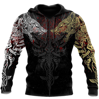 Geki And Freki Viking Wolf III Tattoo 3D Over Printed Unisex Hoodie-ML
