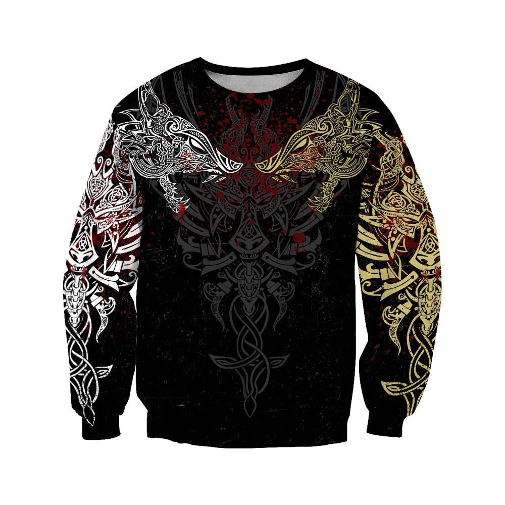 Geki And Freki Viking Wolf III Tattoo 3D Over Printed Unisex Hoodie-ML