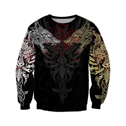 Geki And Freki Viking Wolf III Tattoo 3D Over Printed Unisex Hoodie-ML