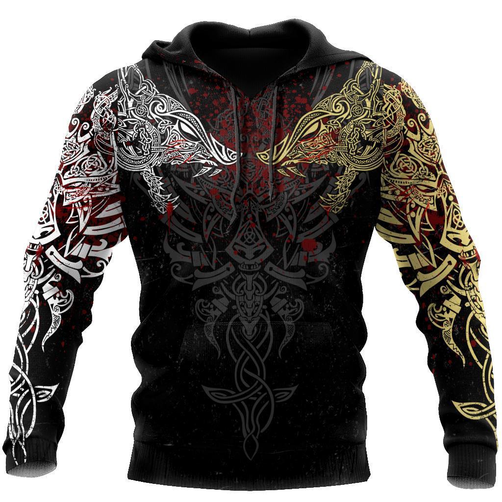 Geki And Freki Viking Wolf III Tattoo 3D Over Printed Unisex Hoodie-ML