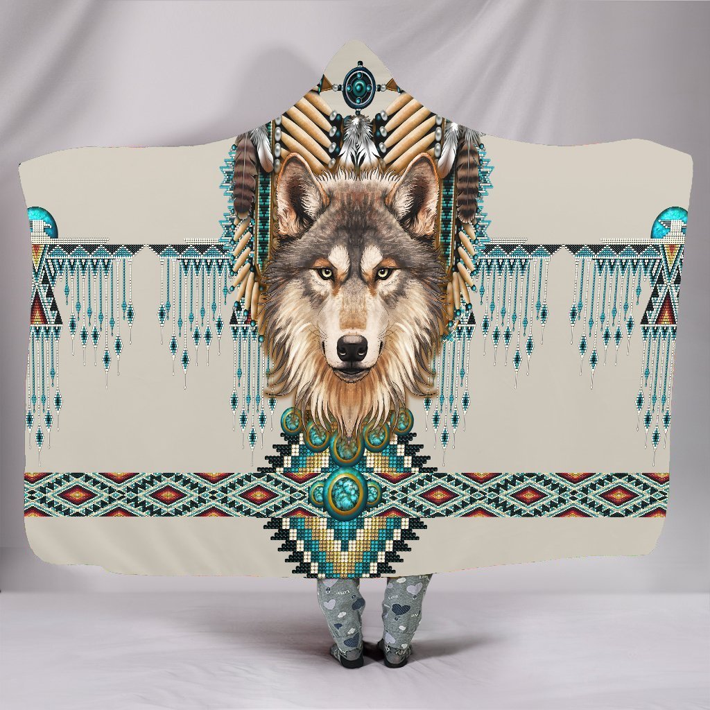 Native Spirit Wolf 3D Over Printed Hooded Blanket-ML