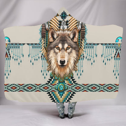 Native Spirit Wolf 3D Over Printed Hooded Blanket-ML