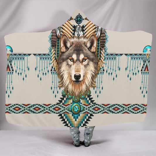Native Spirit Wolf 3D Over Printed Hooded Blanket-ML