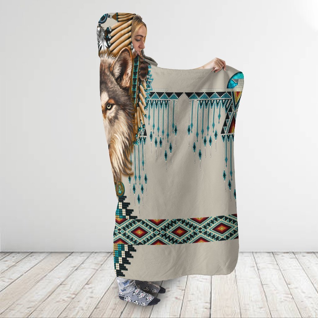 Native Spirit Wolf 3D Over Printed Hooded Blanket-ML