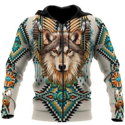 Native Spirit Wolf 3D Over Printed Unisex Hoodie-ML