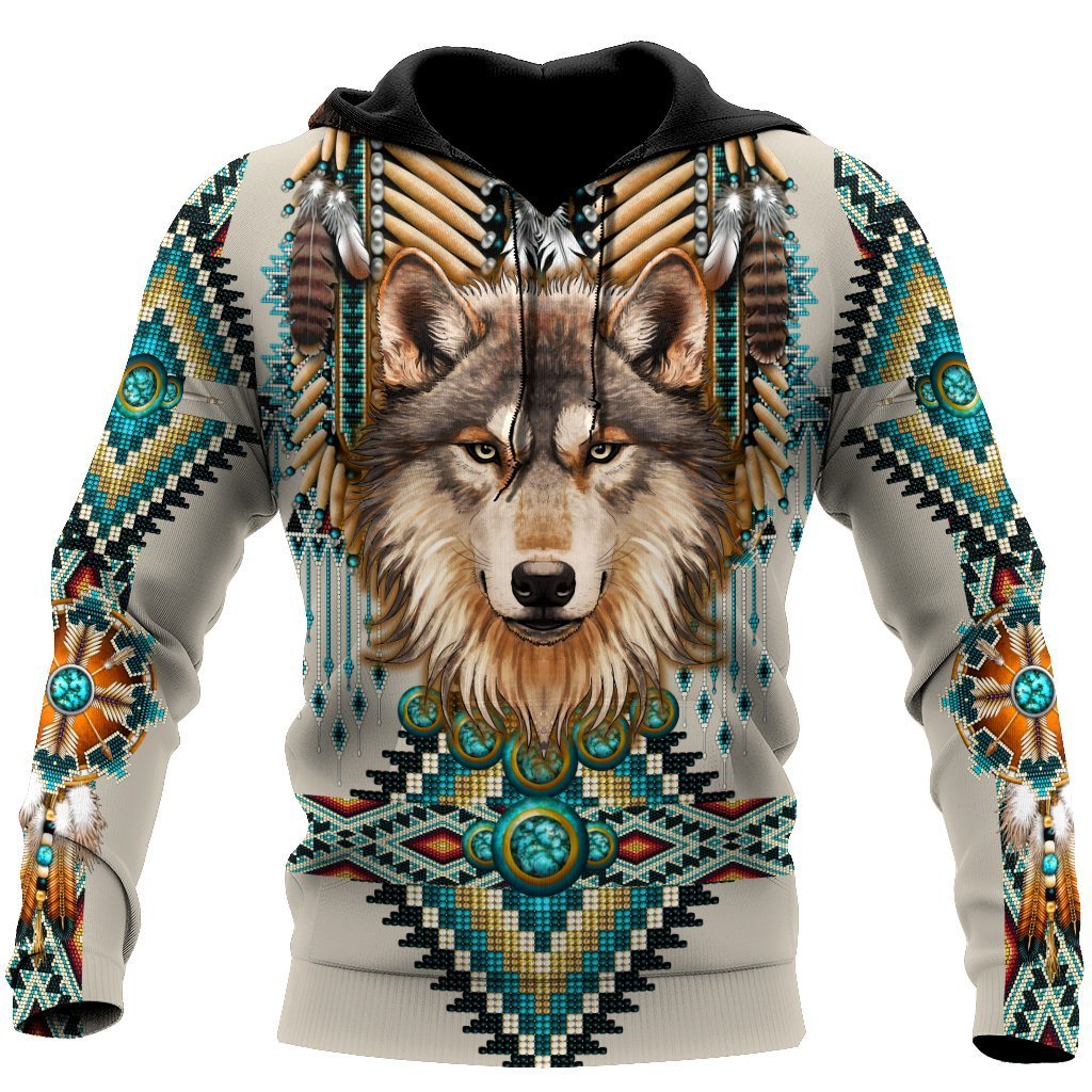 Native Spirit Wolf 3D Over Printed Unisex Hoodie-ML