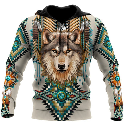 Native Spirit Wolf 3D Over Printed Unisex Hoodie-ML