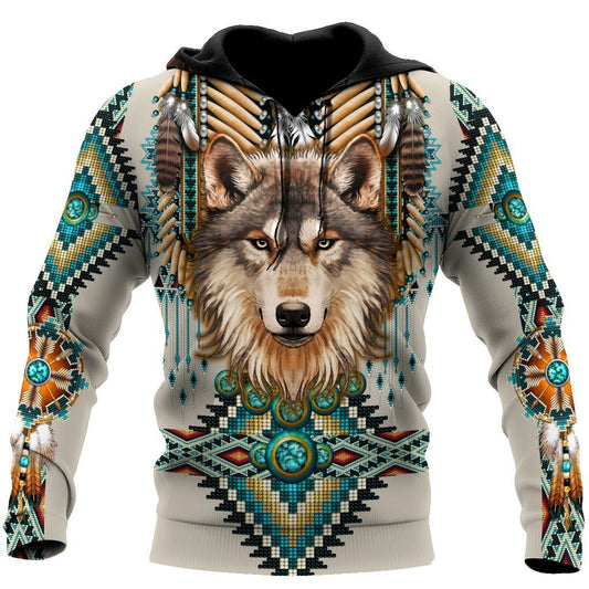 Native Spirit Wolf 3D Over Printed Unisex Hoodie-ML