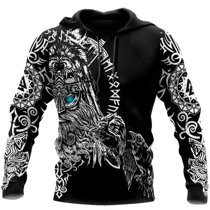 Odin Viking Tattoo 3D Over Printed Hoodie Unisex-ML