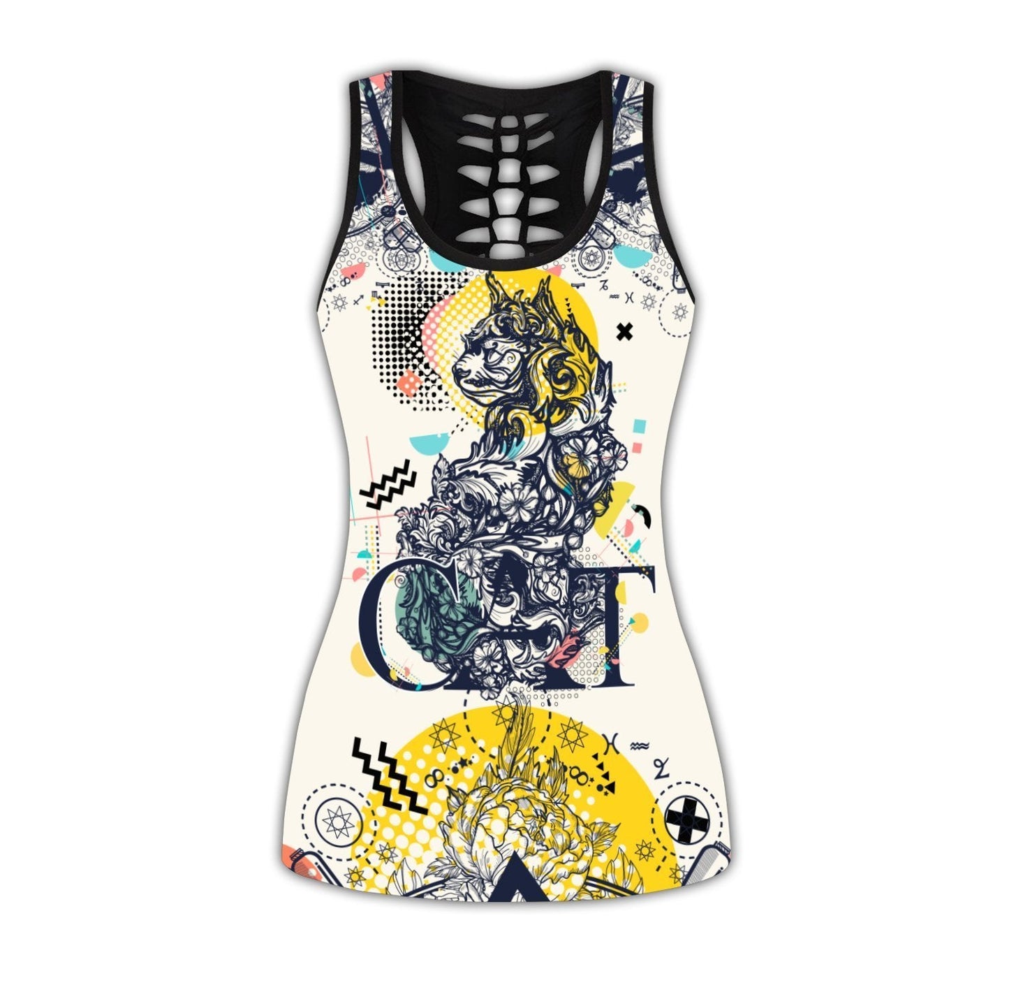 Cat tattoos combo outfit legging + hollow tank for women PL