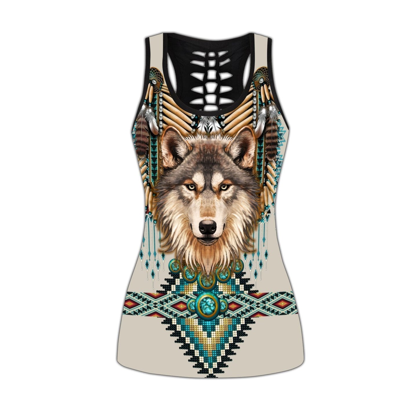 Native Spirit Wolf 3D Over Printed Legging & Tank top-ML