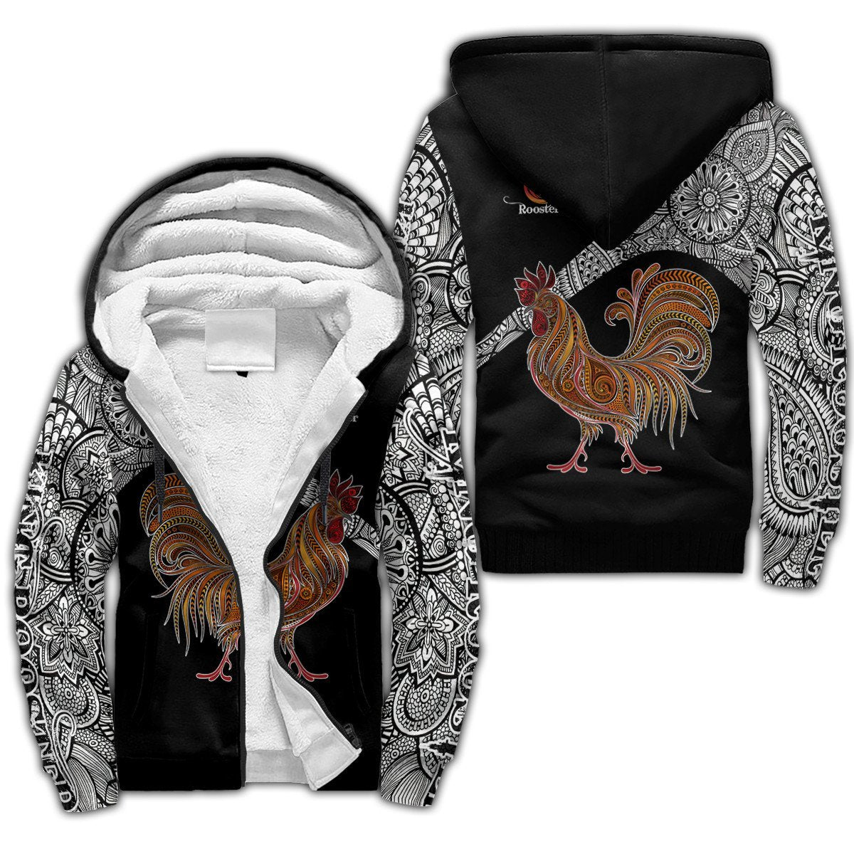 Rooster King Tribal Pattern All Over Printed Unisex Deluxe Hoodie ML