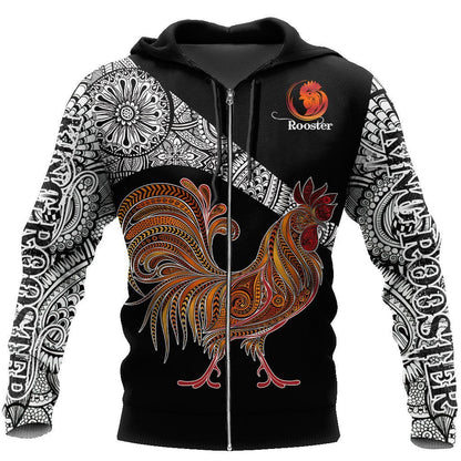 Rooster King Tribal Pattern All Over Printed Unisex Deluxe Hoodie ML