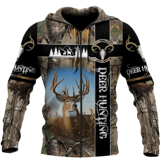Deer Hunting Camo II Over Printed Unisex Deluxe Hoodie ML