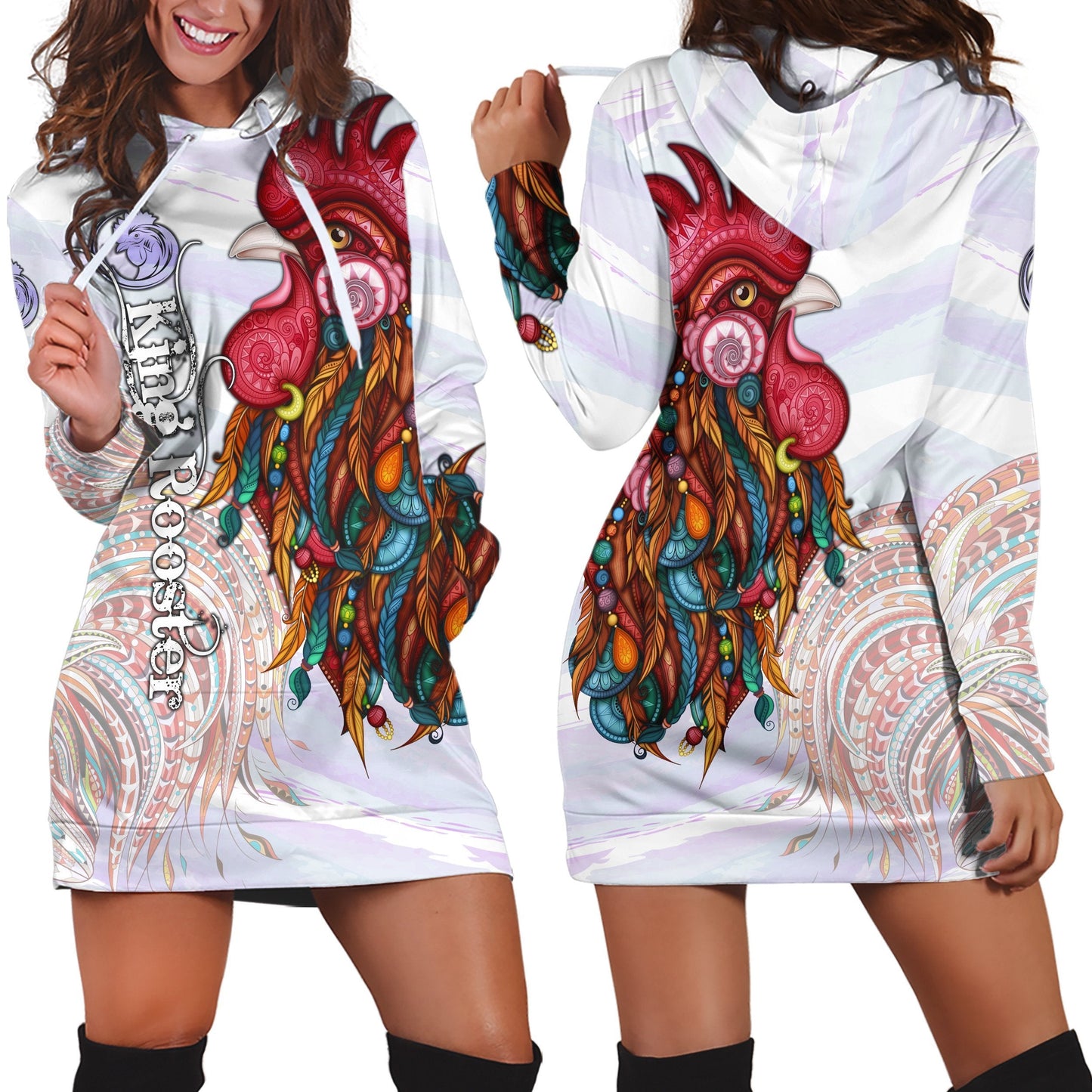 Rooster King Tribal Pattern All Over Printed Unisex Deluxe Hoodie ML