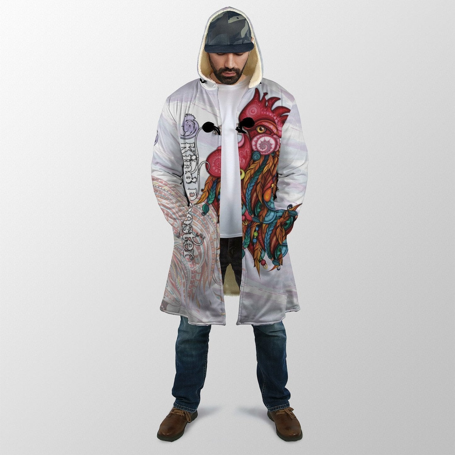 Rooster King Tribal Pattern All Over Printed Unisex Deluxe Hoodie ML