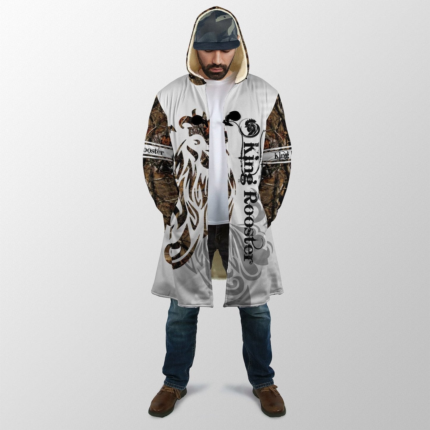 Rooster King Camo Tattoo All Over Printed Unisex Deluxe Hoodie ML