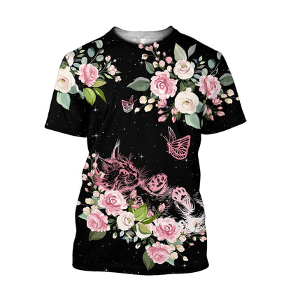 Cat & Butterfly Flower 3D All Over Printed shirt & short for men and women PL