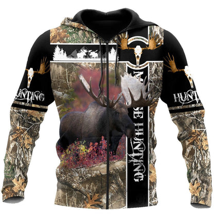 Moose Hunting VI Camo Over Printed Unisex Deluxe Hoodie ML