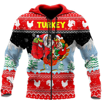 Xmas Turkey All Over Printed Unisex Deluxe Hoodie ML