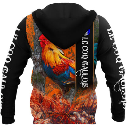 Gallic Rooster Love France All Over Printed Unisex Deluxe Hoodie ML