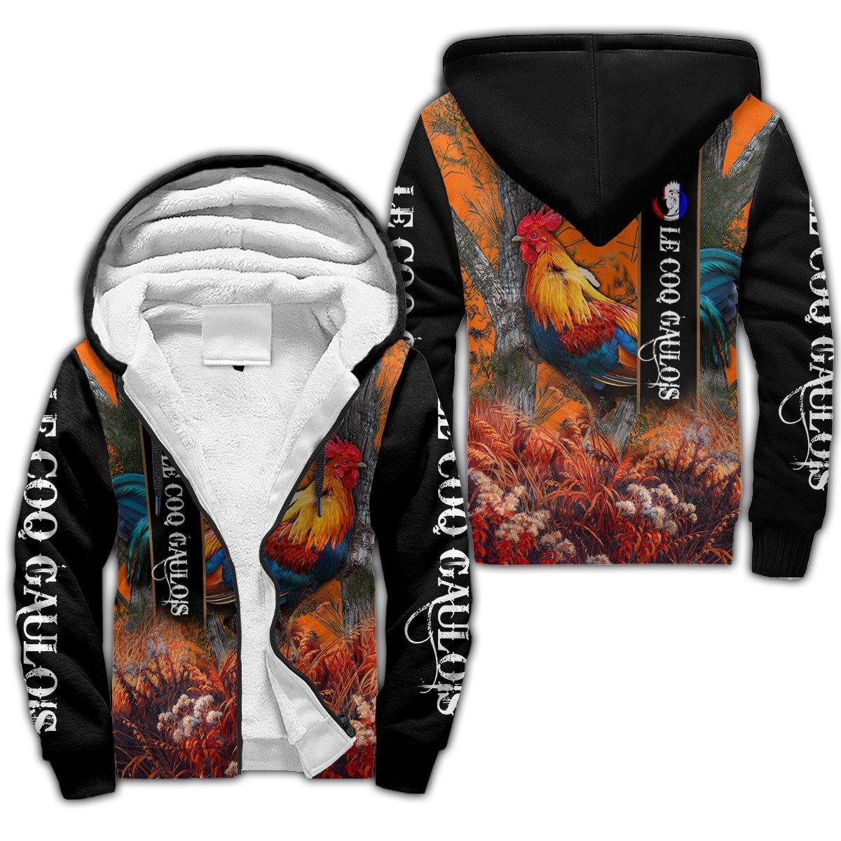 Gallic Rooster Love France All Over Printed Unisex Deluxe Hoodie ML