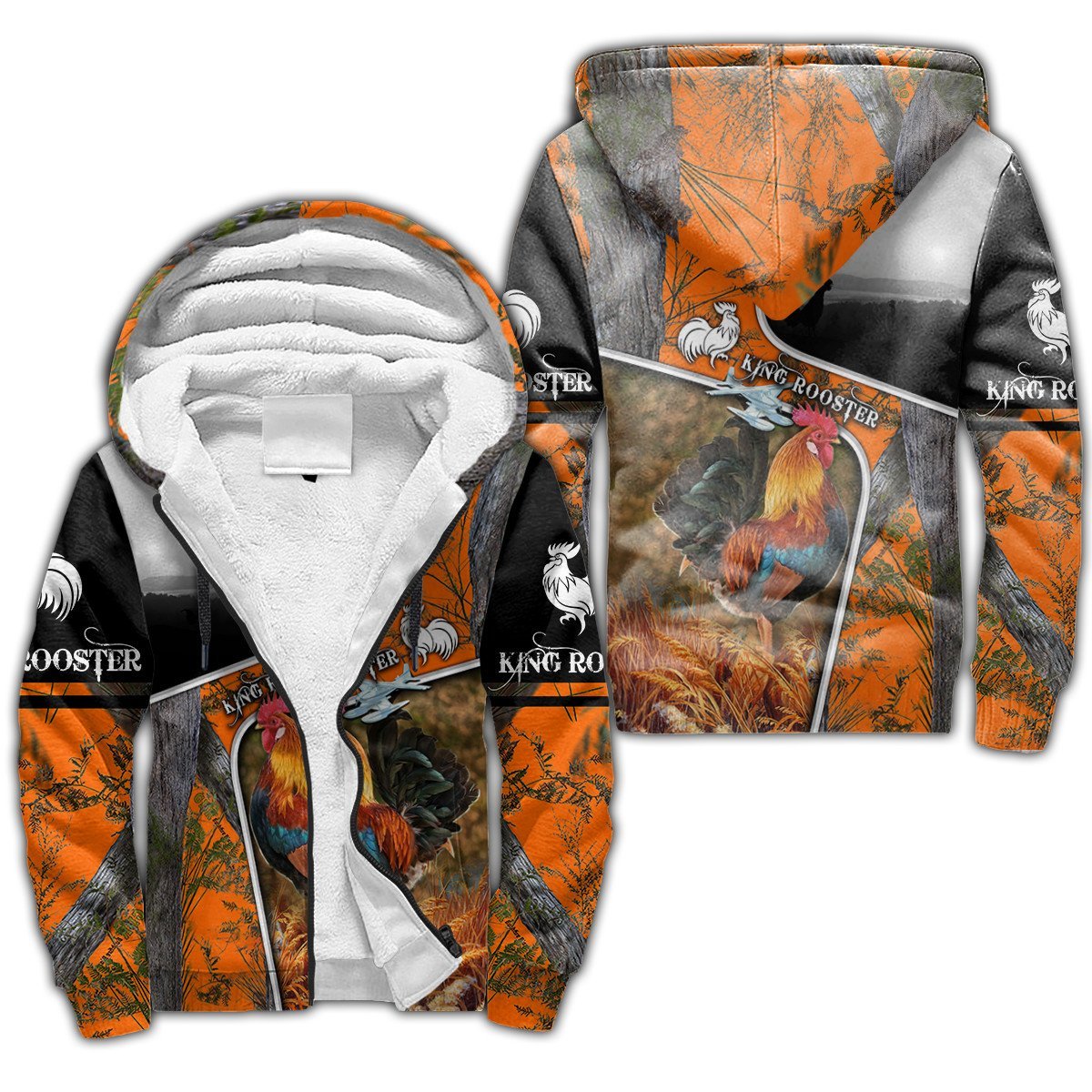 King Rooster All Over Printed Unisex Deluxe Hoodie ML