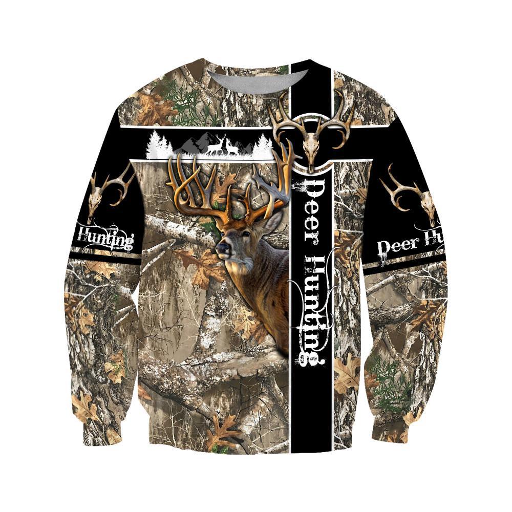 Deer Hunting Camo X 3D Over Printed Unisex Deluxe Hoodie ML