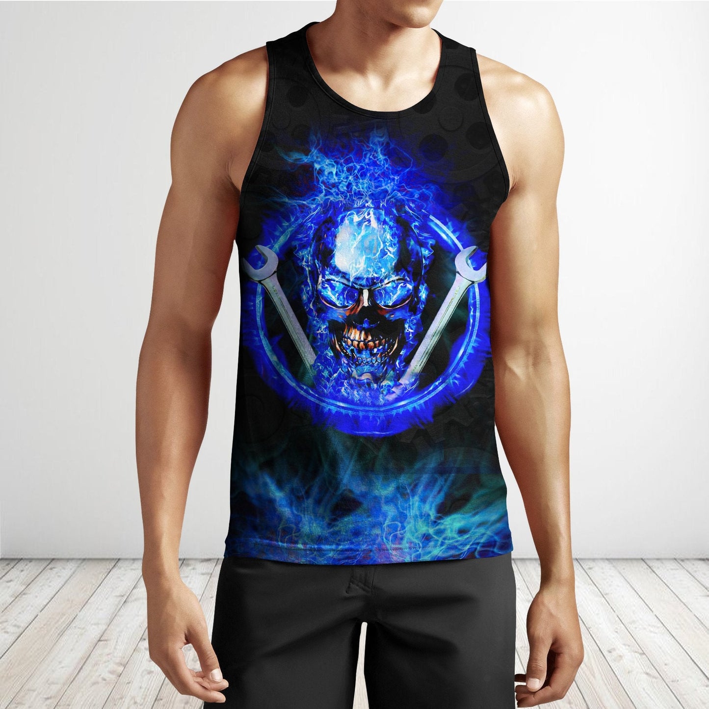 Mechanic Skull All Over Printed Hoodie For Men and Women TN