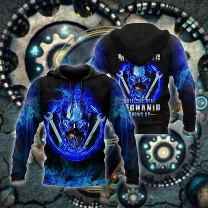 Mechanic Skull All Over Printed Hoodie For Men and Women TN