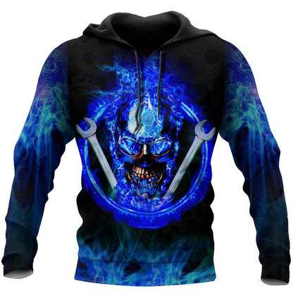 Mechanic Skull All Over Printed Hoodie For Men and Women TN