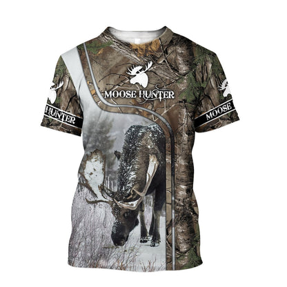 Moose Hunting Camo 3D Over Printed Unisex Deluxe Hoodie ML