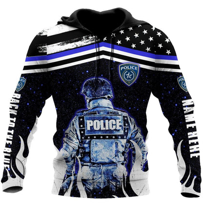 Customize Name Police 3D All Over Printed Unisex Shirts Back To The Blue