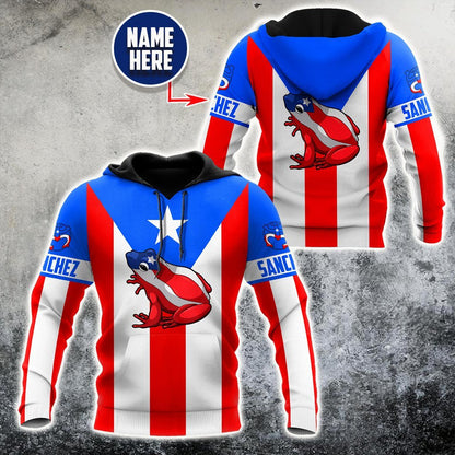 Customize Name Puerto Rico Coqui Hoodie For Men And Women