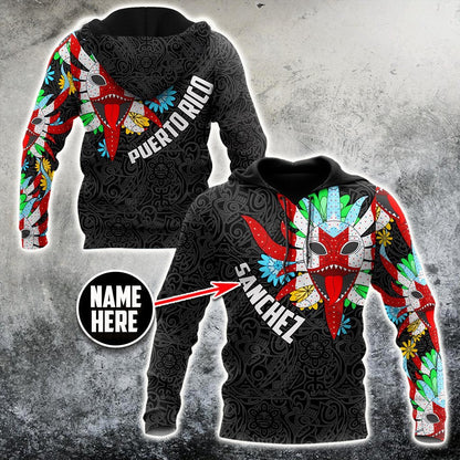 Customize Name Puerto Rico Mask Hoodie For Men And Women