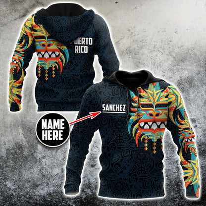 Customize Name Puerto Rico Mask Hoodie For Men And Women