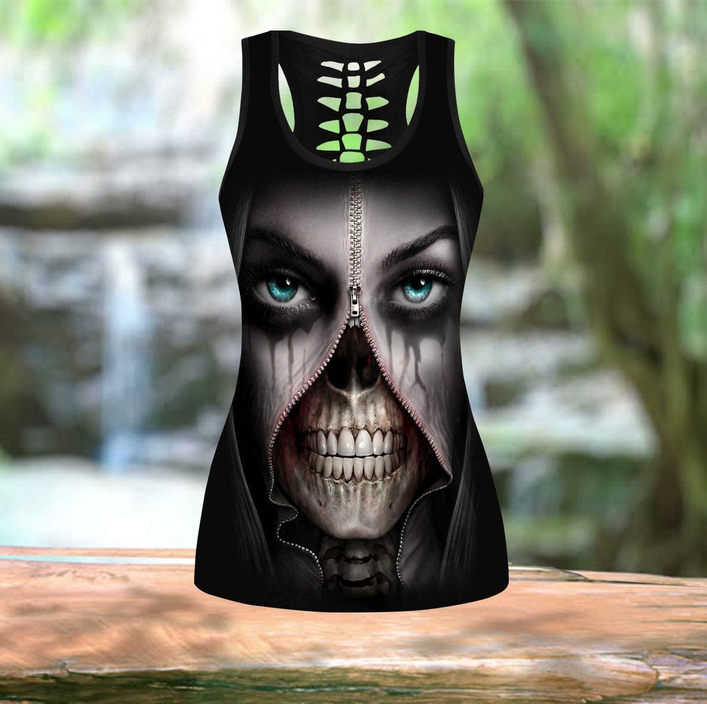 Skull Combo Hollow Tank Top And Legging Outfit TNA01032106