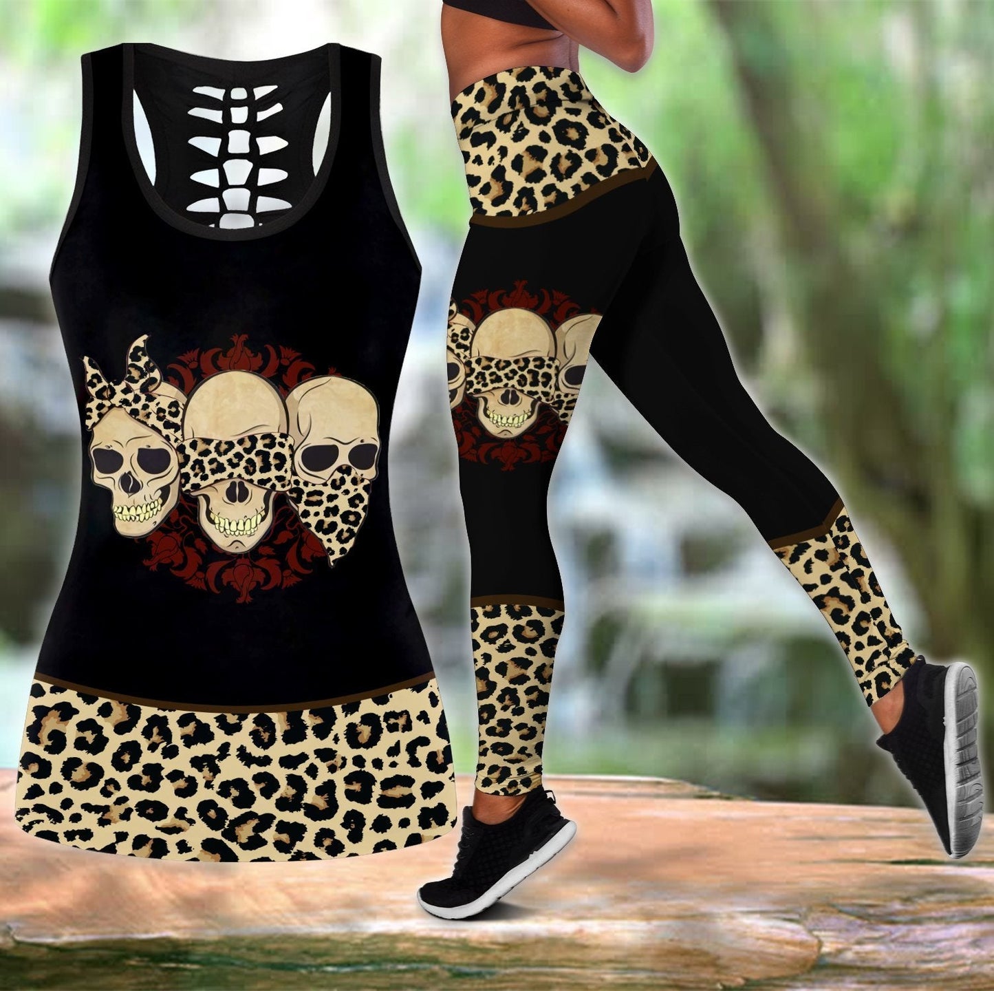 Skull Combo Hollow Tank Top And Legging Outfit TR04032101