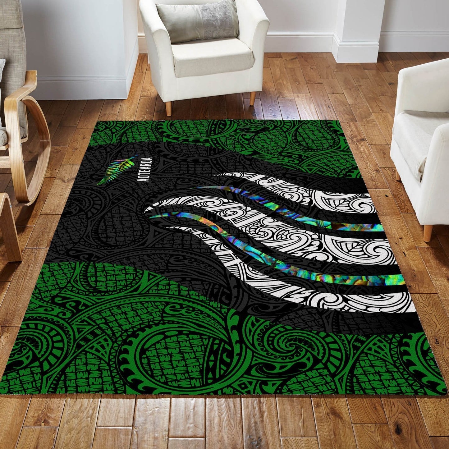 New Zealand Maori Silver Fern Rug ML