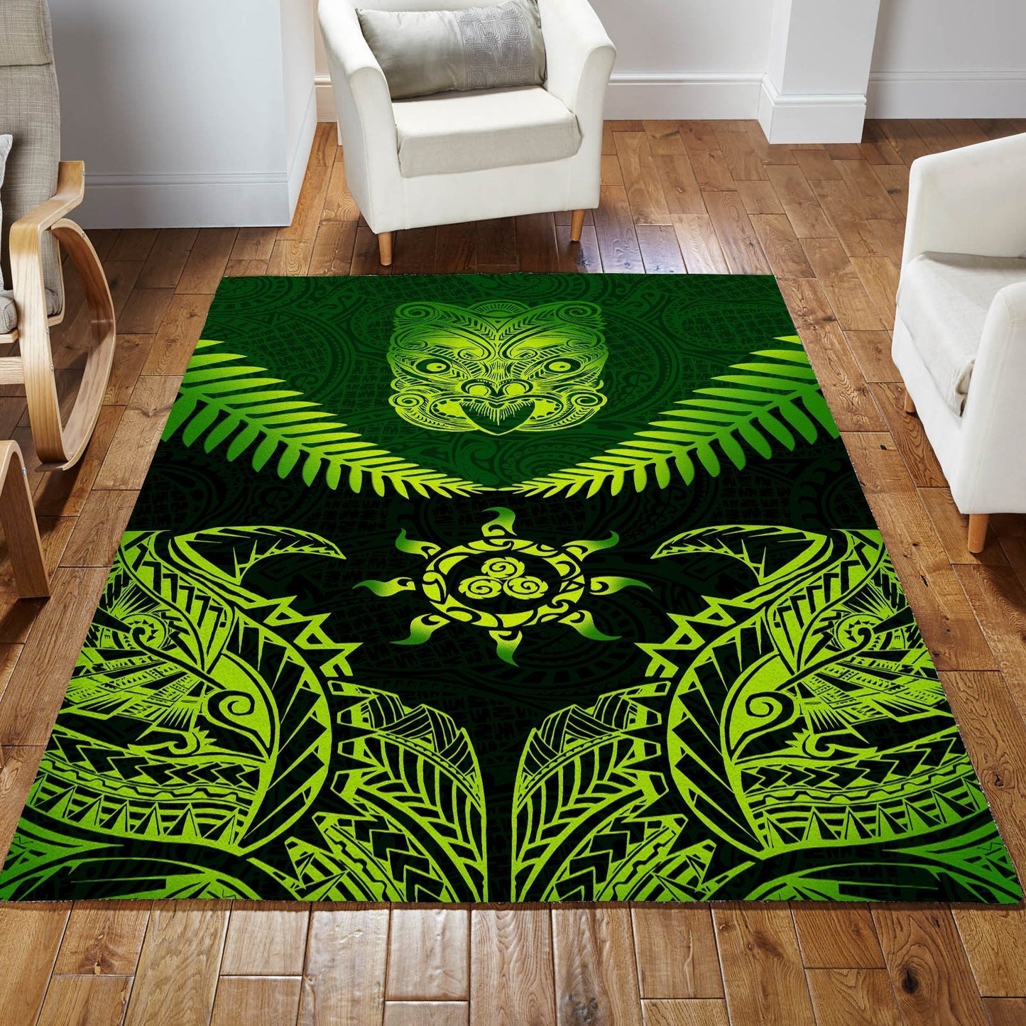 New Zealand Maori Manaia Paua Shell - Silver Fern Rug ML