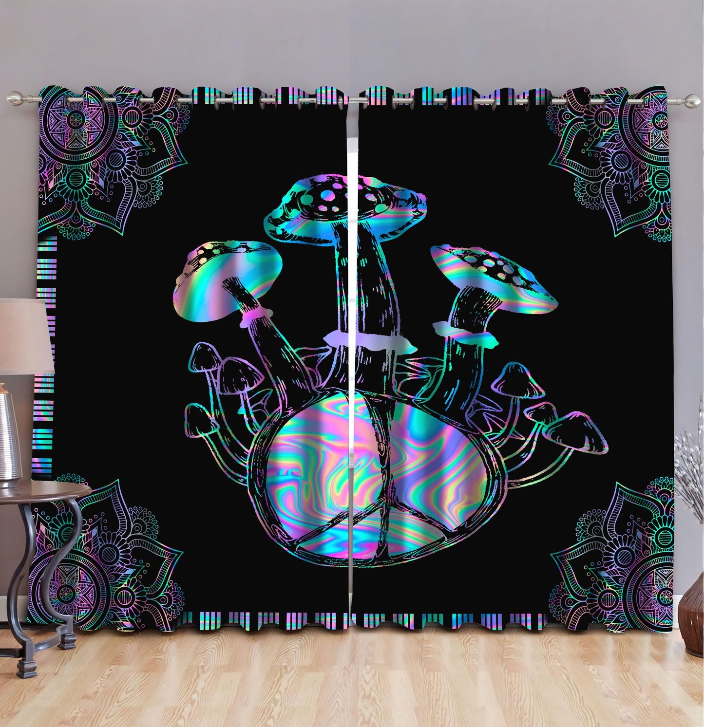 Hippie Mushroom Blackout Thermal Grommet Window Curtains