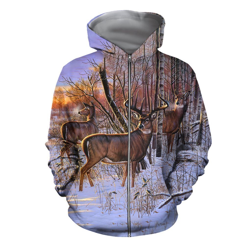 3D All Over Printed Deer Art Shirts and Shorts-Apparel-6teenth World-ZIPPED HOODIE-S-Vibe Cosy™