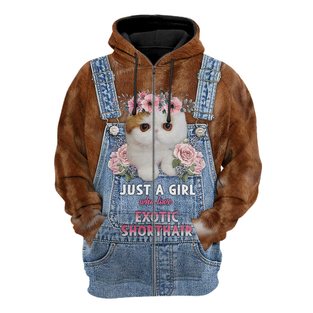 Love Cat Just a girl Exotic Shorthair face hair 3D all over shirts for women