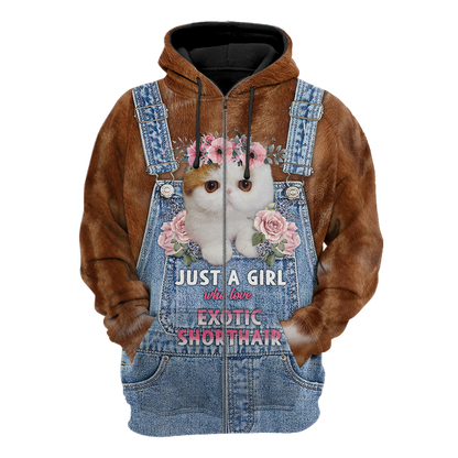 Love Cat Just a girl Exotic Shorthair face hair 3D all over shirts for women
